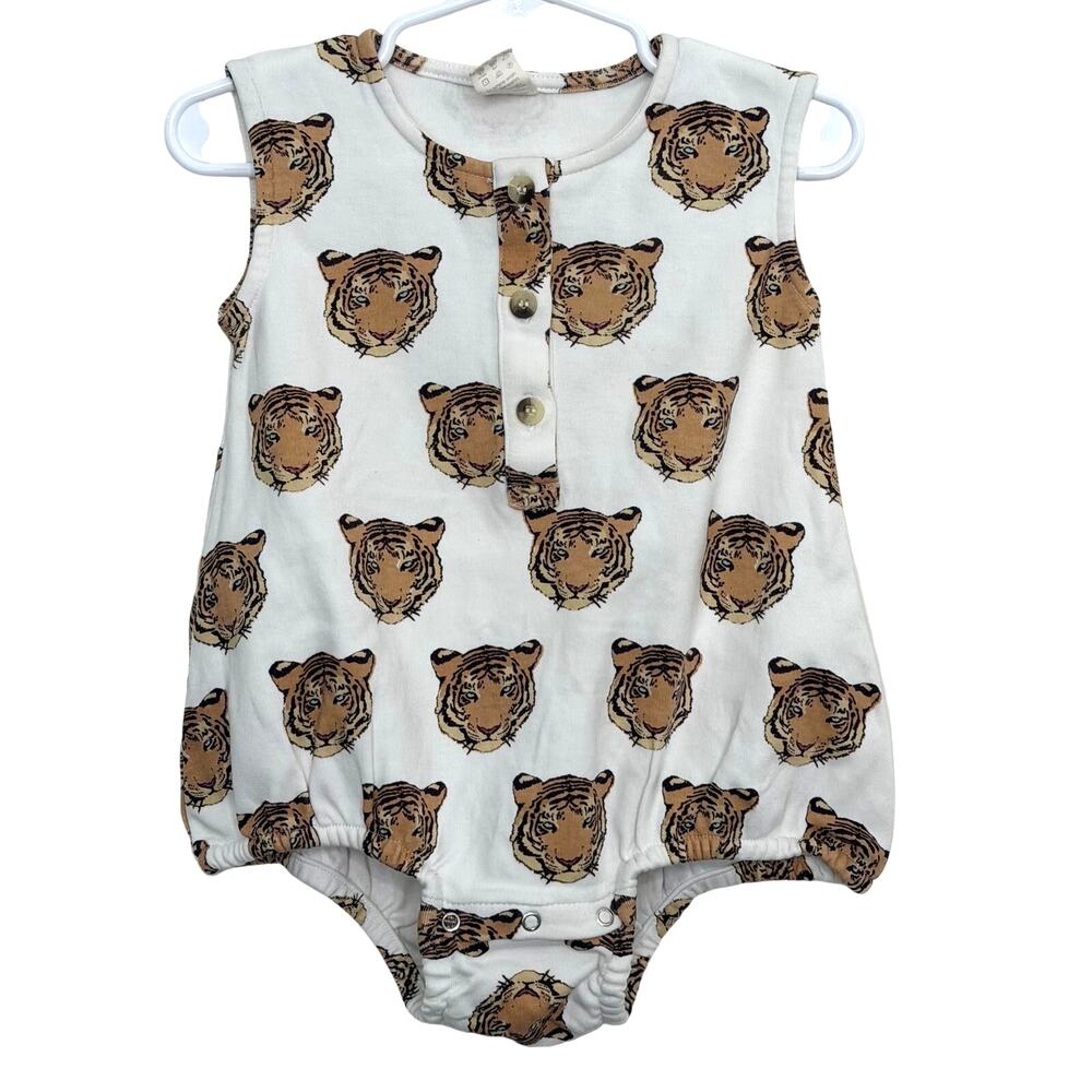 Kate Quinn Sleeveless Henley Bubble Romper Tiger Heads Size 18-24 Months Cotton